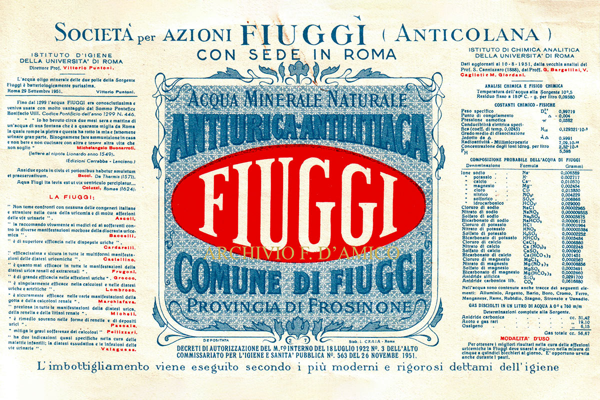 Etichetta storica Acqua Fiuggi Lampoon