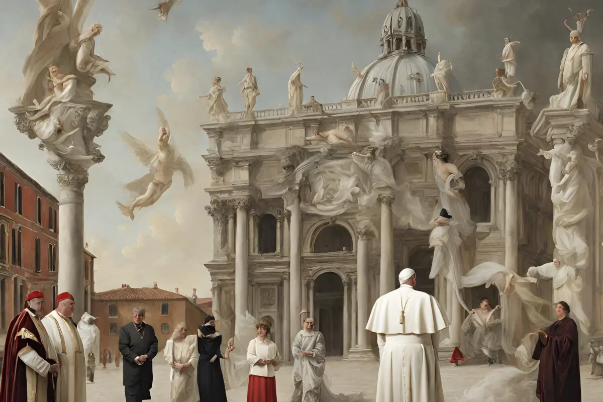 Biennale di Venezia immaginaria, visita del Papa – immagine generata con AI
