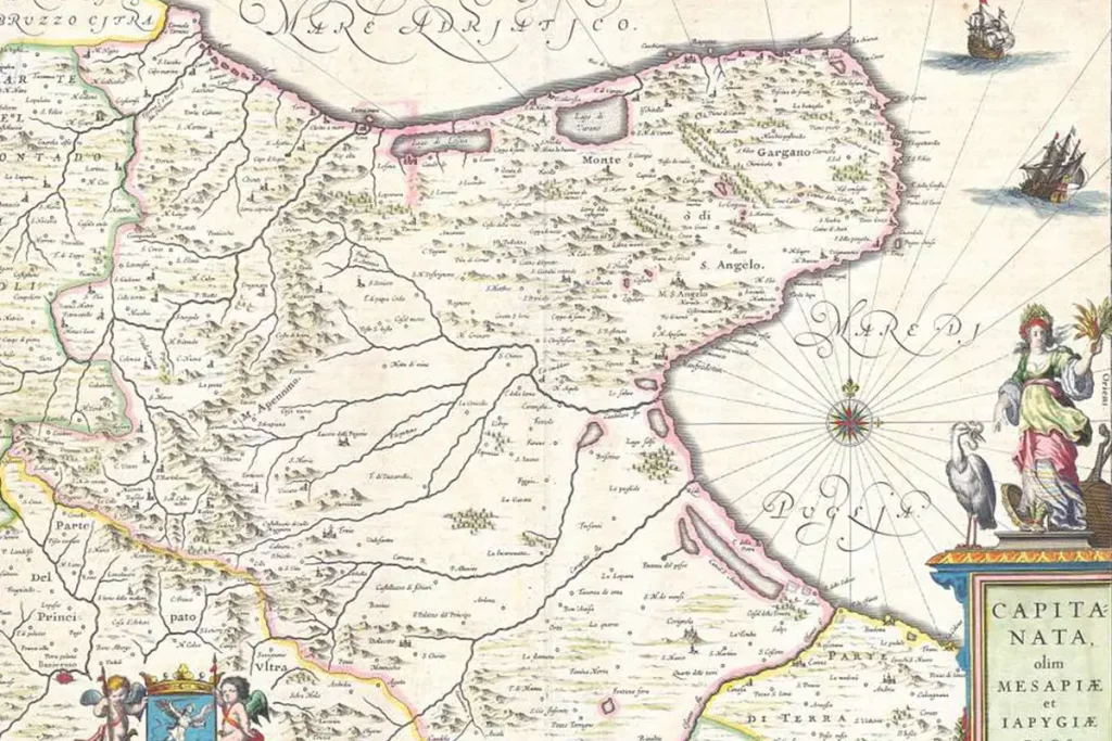 Cartina geografica di Capitanata, Foggia, 1630